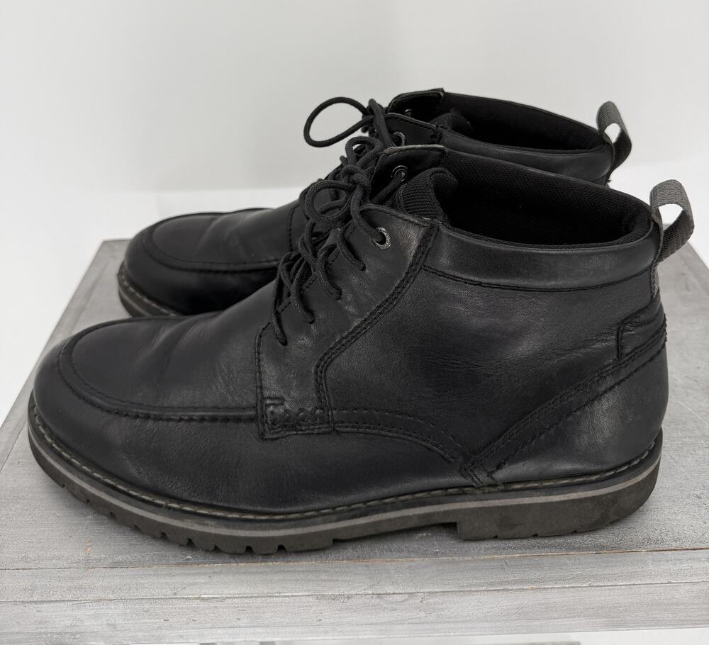 Rockport Mitchell Moc Toe Boots CI9790 Men's 11 W Black Leather Utility Workwear